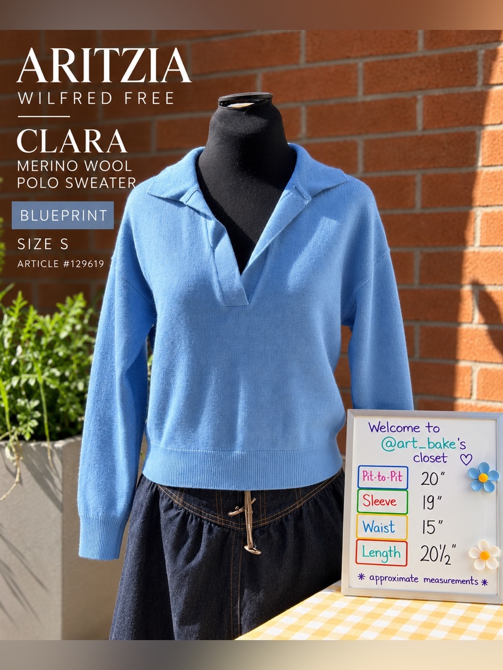 Aritzia Wilfred Free Clara Merino Wool Polo Sweater Blueprint S
